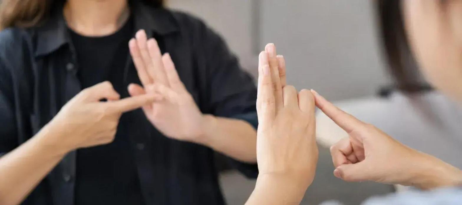 Dos personas se comunican en lengua de señas